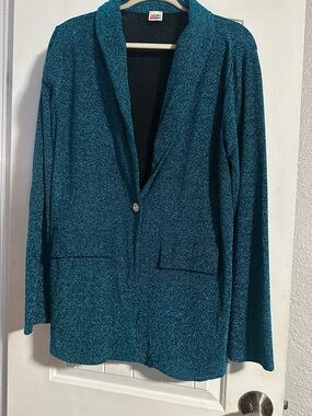 Zig Zag Stripe Teal Shimmer Blazer Jacket -Women